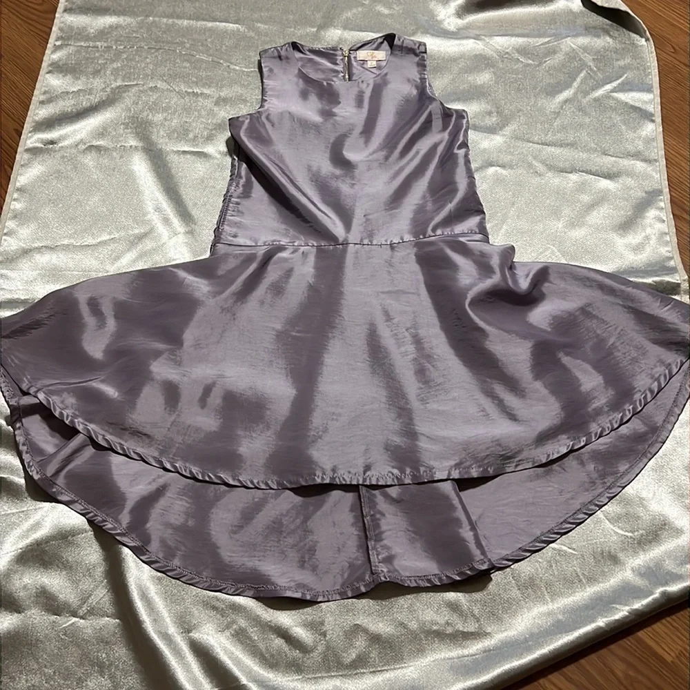 GB Girls Purple Satin Taffeta High Low Drop Waist W/Pockets Dress Size 12